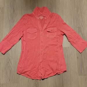 Sonoma Women's Coral Button Front 100% Cotton Shirt with Chest Pockets Size S